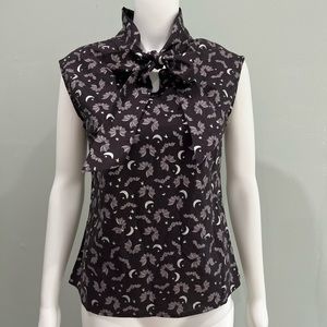 RETROLICIOUS Top S Bats Moon Halloween Pussy Bow Goth Gothic